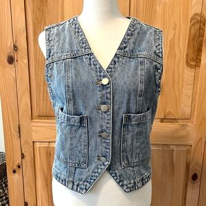 Blue Denim Vest with Silver Buttons and Stud Details